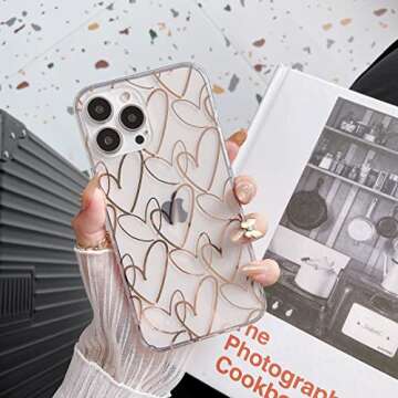 Jmltech Compatible with iPhone 13 Cute Heart Clear Silicone Women Luxury Hard Back with TPU Bumper Protective Phone Case for iPhone 13 (Heart)