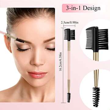 3 Pcs Eyebrow Brush Eyelash Comb Eyelash Shaper and Eyebrow Brush Dual Comb Double Head Makeup Grooming Tool for Women Cosmetic Travel(Pink)