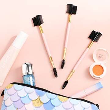 3 Pcs Eyebrow Brush Eyelash Comb Eyelash Shaper and Eyebrow Brush Dual Comb Double Head Makeup Grooming Tool for Women Cosmetic Travel(Pink)