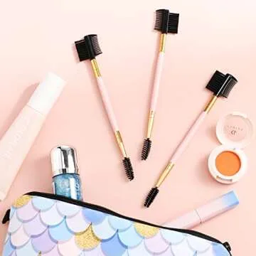 3 Pcs Eyebrow Brush Eyelash Comb Eyelash Shaper and Eyebrow Brush Dual Comb Double Head Makeup Grooming Tool for Women Cosmetic Travel(Pink)