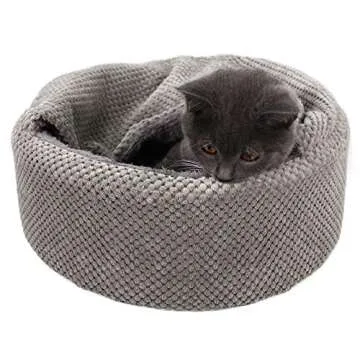 Winsterch Washable Cat Bed - Round, Soft, Cozy & Warming for Indoor Cats. Small Cat Pet Bed with Removable Cushion & Anti-Slip Bottom (Gray, 12.59 x 12.59 x 5.91 in)