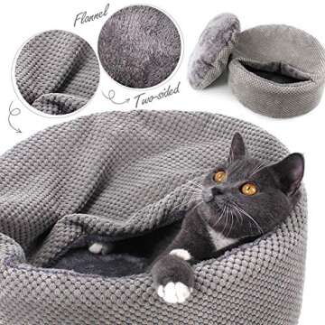 Winsterch Washable Cat Bed - Round, Soft, Cozy & Warming for Indoor Cats. Small Cat Pet Bed with Removable Cushion & Anti-Slip Bottom (Gray, 12.59 x 12.59 x 5.91 in)