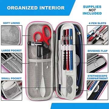 Primacare KB-9297-PK Pink Stethoscope Case, Supplies NOT Included, for Stethoscopes and Medical Supplies, Multiple Compartments, Portable and Lightweight First Aid Kit Bag, Accessories for Nurses