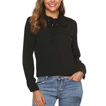 Professional Long Sleeve Work Shirts for Women - Black Blouse
