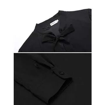 Professional Long Sleeve Work Shirts for Women - Black Blouse