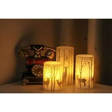GenSwin Flickering Flameless Candles Battery Operated with 6 Hours Timer, Real Wax Led Pillar Candles Deer Decal Warm Light, Pack of 3 Christmas Home Decor