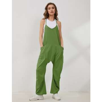 Lentta Women's Causal Jumpsuits V Neck Sleeveless Harem Overalls Stretchy Adjustable Strap Romper with Pockets(ArmyGreen-XS)