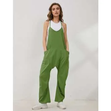 Lentta Women's Causal Jumpsuits V Neck Sleeveless Harem Overalls Stretchy Adjustable Strap Romper with Pockets(ArmyGreen-XS)