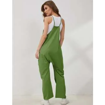 Lentta Women's Causal Jumpsuits V Neck Sleeveless Harem Overalls Stretchy Adjustable Strap Romper with Pockets(ArmyGreen-XS)
