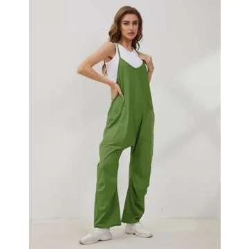Lentta Women's Causal Jumpsuits V Neck Sleeveless Harem Overalls Stretchy Adjustable Strap Romper with Pockets(ArmyGreen-XS)