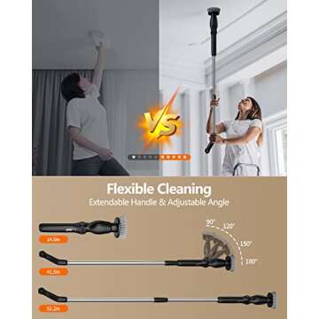 Leebein Electric Spin Scrubber, Cordless Cleaning Brush with 8 Replaceable Brush Heads, Adjustable Extension Handle, 2 Speeds & Remote Control, Power Scrubber for Cleaning Bathroom, Shower, Tub, Floor