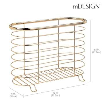 mDesign Freestanding Newspaper Holder for Bathroom - Beautiful Metal Magazine Rack - Chic Bathroom Accessories for Newspapers, Magazines, Books etc. - Brass