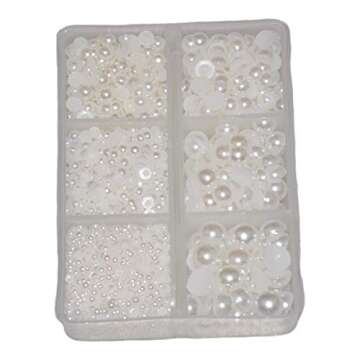 Queenme Mix 6 Sizes 2MM-7MM White Pearls Half Round Flatback Semi Pearls for Crafts Scrapbooking Emb...
