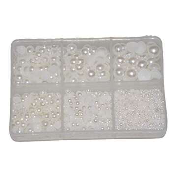 Queenme Mix 6 Sizes 2MM-7MM White Pearls Half Round Flatback Semi Pearls for Crafts Scrapbooking Embellishment DIY Phone Nail Art Designs