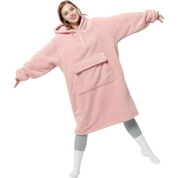 BEDSURE Pink Sherpa Wearable Blanket Hoodie for Women