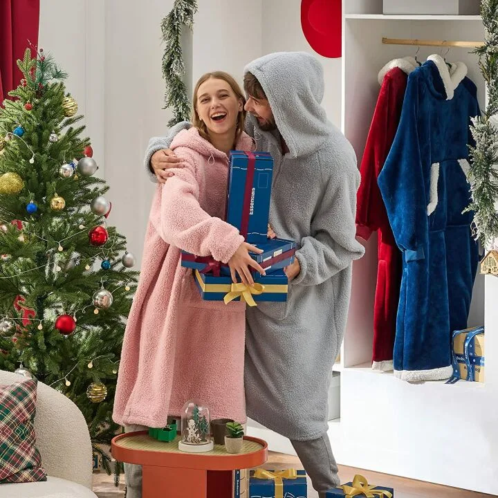 BEDSURE Pink Sherpa Wearable Blanket Hoodie for Women