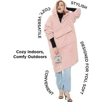 BEDSURE Pink Sherpa Wearable Blanket Hoodie for Women