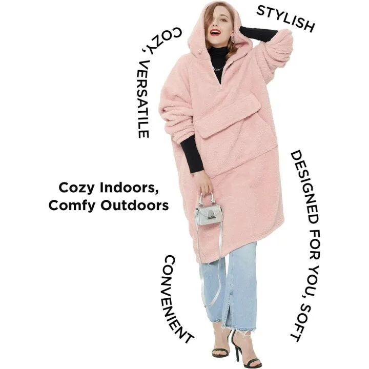 BEDSURE Pink Sherpa Wearable Blanket Hoodie for Women