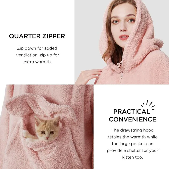 BEDSURE Pink Sherpa Wearable Blanket Hoodie for Women