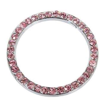 Bling Car Decor Crystal Rhinestone Car Bling Ring Emblem Sticker, Bling Car Accessories for Auto Start Engine Ignition Button Key & Knobs, Bling for Car Interior, Unique Gift for Women (Pink)