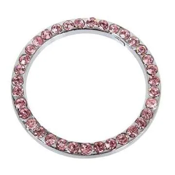 Bling Car Decor Crystal Rhinestone Car Bling Ring Emblem Sticker, Bling Car Accessories for Auto Start Engine Ignition Button Key & Knobs, Bling for Car Interior, Unique Gift for Women (Pink)
