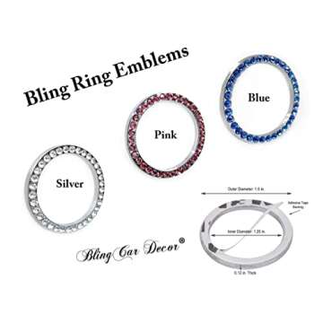 Bling Car Decor Crystal Rhinestone Car Bling Ring Emblem Sticker, Bling Car Accessories for Auto Start Engine Ignition Button Key & Knobs, Bling for Car Interior, Unique Gift for Women (Pink)