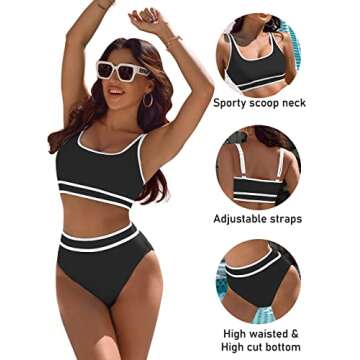 BMJL Women's High Waisted Bikini Sets Sporty Two Piece Swimsuits Color Block Cheeky High Cut Bathing Suits