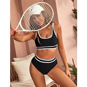 BMJL Women's High Waisted Bikini Sets Sporty Two Piece Swimsuits Color Block Cheeky High Cut Bathing Suits