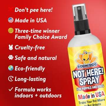 Bodhi Dog Not Here Spray - Trains Your Pet Where Not to Pee Indoors or Outdoors - Anti Marking Deterrent for Furniture, Carpet and Floor - Training Corrector for Puppies & Dogs - Made in USA (8 Fl Oz)