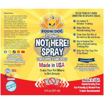 Bodhi Dog Not Here Spray - Trains Your Pet Where Not to Pee Indoors or Outdoors - Anti Marking Deterrent for Furniture, Carpet and Floor - Training Corrector for Puppies & Dogs - Made in USA (8 Fl Oz)