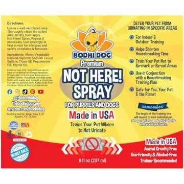Bodhi Dog Not Here Spray - Trains Your Pet Where Not to Pee Indoors or Outdoors - Anti Marking Deterrent for Furniture, Carpet and Floor - Training Corrector for Puppies & Dogs - Made in USA (8 Fl Oz)