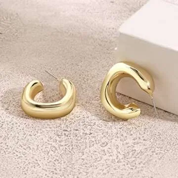 Chunky Gold Hoop Earrings Lightweight Stylish for Women