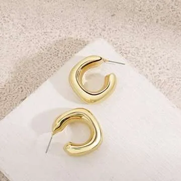Chunky Gold Hoop Earrings Lightweight Stylish for Women