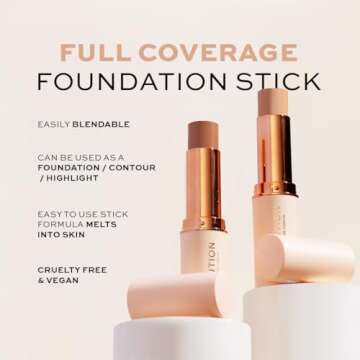 Makeup Revolution Fast Base Stick Foundation, Contour & Highlight, Flawless Skin & Matte Finish, F2 ...