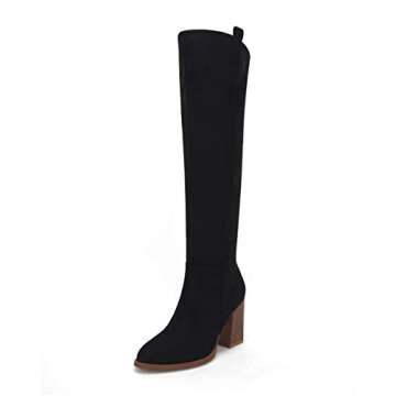 Ermonn Knee High Boots for Women Stylish Chunky High Heels & V-Cut