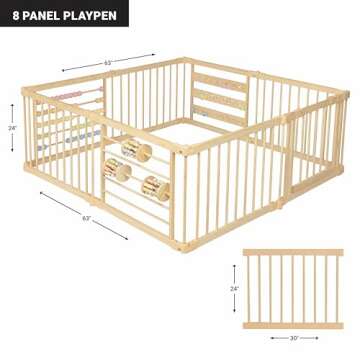 Wooden Playpen Extra Large for Toddlers and Babies - (8/10) Wood Playpen Panels - Foldable playpen - Adjustable Baby playpen - Wooden Foldable Baby playpen - Extra Large Baby playpen, Baby Play gate.