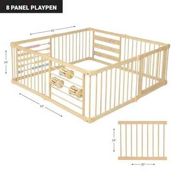 Wooden Playpen Extra Large for Toddlers and Babies - (8/10) Wood Playpen Panels - Foldable playpen - Adjustable Baby playpen - Wooden Foldable Baby playpen - Extra Large Baby playpen, Baby Play gate.