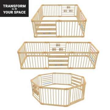 Wooden Playpen Extra Large for Toddlers and Babies - (8/10) Wood Playpen Panels - Foldable playpen - Adjustable Baby playpen - Wooden Foldable Baby playpen - Extra Large Baby playpen, Baby Play gate.