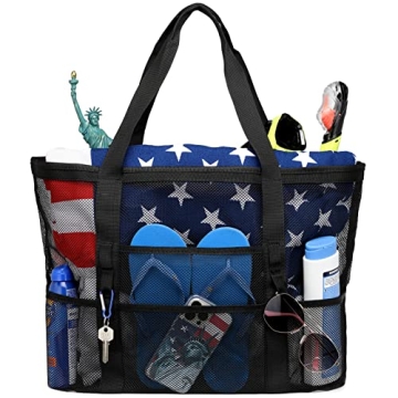 F-color Mesh Beach Bag Family 9 Pockets Versatile Tote