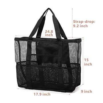F-color Mesh Beach Bag Family 9 Pockets Versatile Tote