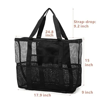 F-color Mesh Beach Bag Family 9 Pockets Versatile Tote