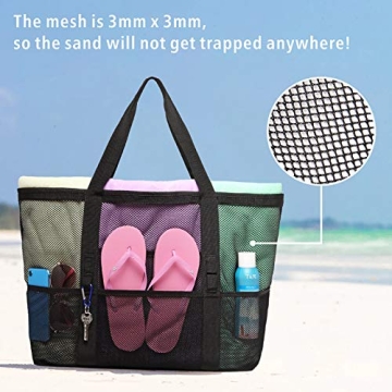 F-color Mesh Beach Bag Family 9 Pockets Versatile Tote