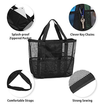 F-color Mesh Beach Bag Family 9 Pockets Versatile Tote
