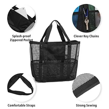 F-color Mesh Beach Bag Family 9 Pockets Versatile Tote