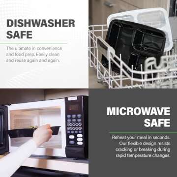 Ez Prepa 25 Pack 32oz 3 Compartment Meal Prep Containers with Lids -Food Storage Containers Plastic, Bento Box, Lunch Containers, Microwavable, Freezer and Dishwasher Safe, Food Containers