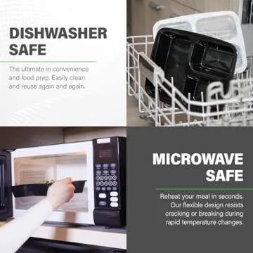 Ez Prepa 25 Pack 32oz 3 Compartment Meal Prep Containers with Lids -Food Storage Containers Plastic, Bento Box, Lunch Containers, Microwavable, Freezer and Dishwasher Safe, Food Containers