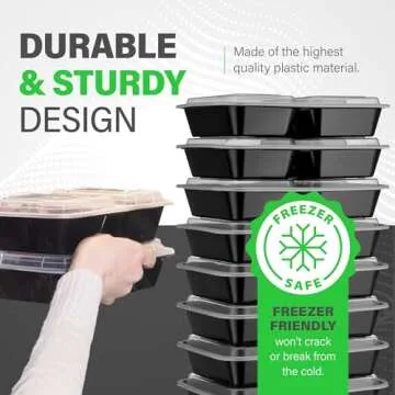 Ez Prepa 25 Pack 32oz 3 Compartment Meal Prep Containers with Lids -Food Storage Containers Plastic, Bento Box, Lunch Containers, Microwavable, Freezer and Dishwasher Safe, Food Containers
