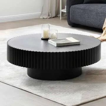 KEVINSPACE Round Coffee Table 39.37" Wood Coffee Table for Living Room Circle Farmhouse Coffee Table Modern Center Table Mid-Century Coffee Table Modern Sofa Side Table No Need Assembly Black