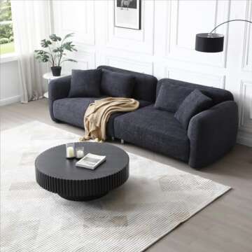 KEVINSPACE Round Coffee Table 39.37" Wood Coffee Table for Living Room Circle Farmhouse Coffee Table Modern Center Table Mid-Century Coffee Table Modern Sofa Side Table No Need Assembly Black