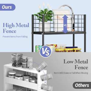 KINGRACK 3-Tier Metal Rolling Utility Cart, Slim Storage Cart, Slide Out Storage Cart, Small Rolling Trolley Kitchen Cart, Cart for Bathroom Laundry Room Office Narrow Place, Black